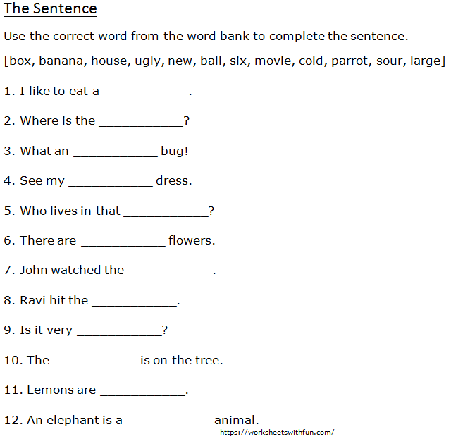 English Class 1 The Sentence Complete The Sentence Worksheet 2